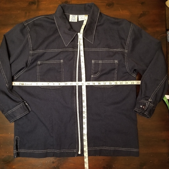 Vintage, On Que, Blue Cotton with White Stitching Zippered Jacket, large - Picture 8 of 10